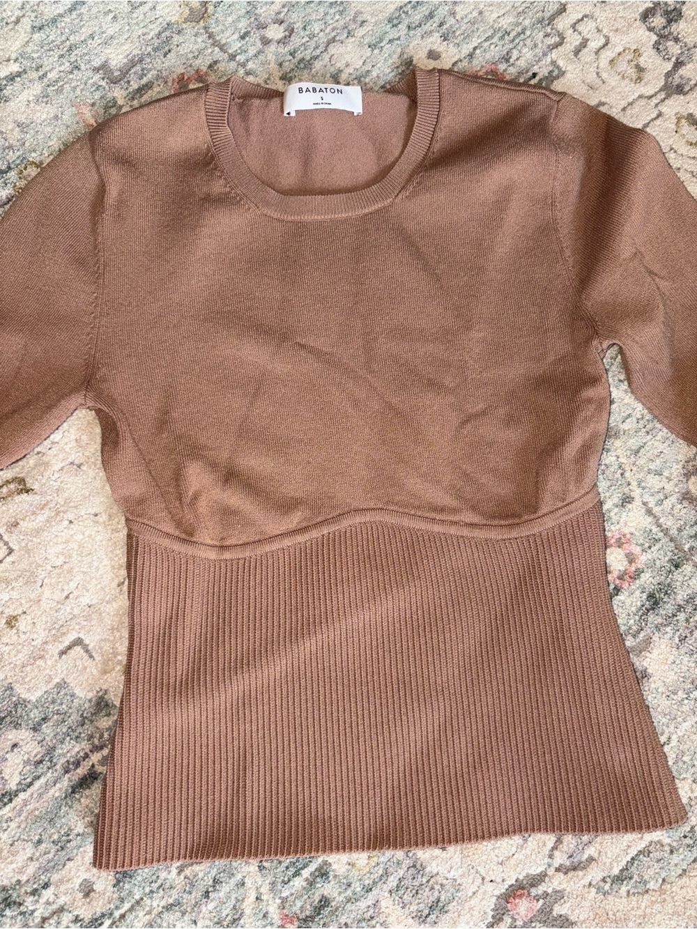 Babaton Camel-Brown Long Sleeve Ribbed Waist Sweater